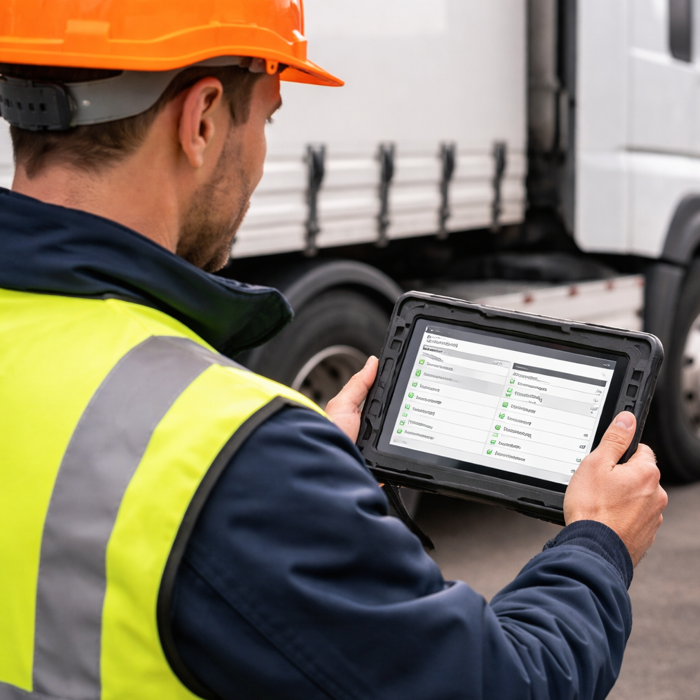 An inspection being carried out on an HGV using Simplifi Solutions fleet management software
